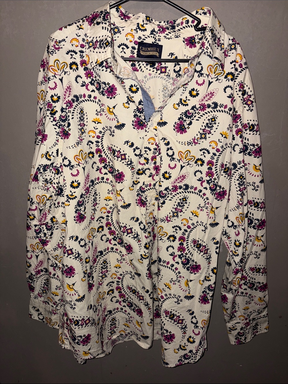 CREMIEUX Floral Paisley Button-Up Shirt in Cream, Purple & Yellow